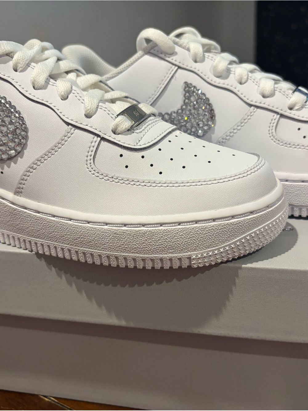 Women's White Low-Top Sneakers with Crystal Accent